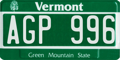 VT license plate AGP996