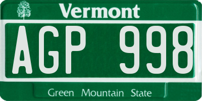 VT license plate AGP998