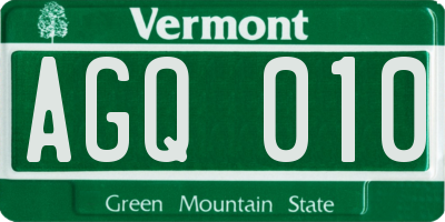 VT license plate AGQ010