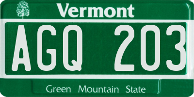VT license plate AGQ203