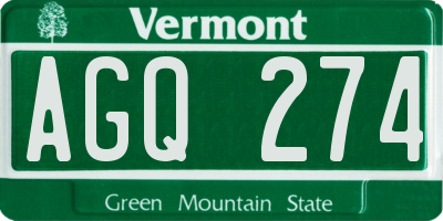 VT license plate AGQ274