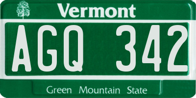 VT license plate AGQ342
