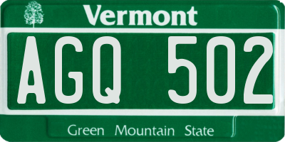 VT license plate AGQ502
