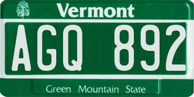 VT license plate AGQ892