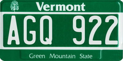 VT license plate AGQ922