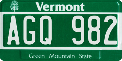 VT license plate AGQ982