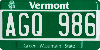 VT license plate AGQ986