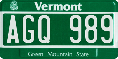 VT license plate AGQ989