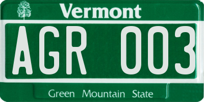 VT license plate AGR003
