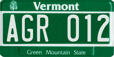 VT license plate AGR012
