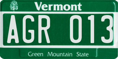 VT license plate AGR013