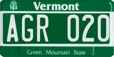 VT license plate AGR020