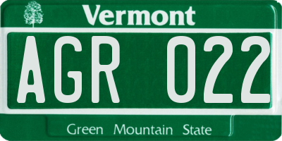 VT license plate AGR022