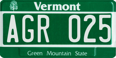 VT license plate AGR025