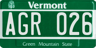VT license plate AGR026