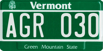 VT license plate AGR030