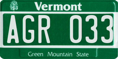 VT license plate AGR033