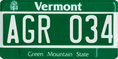 VT license plate AGR034