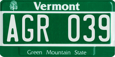 VT license plate AGR039