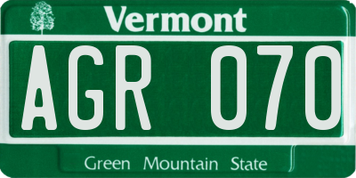 VT license plate AGR070