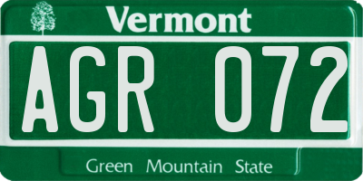 VT license plate AGR072