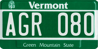 VT license plate AGR080