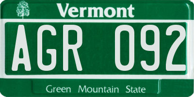 VT license plate AGR092