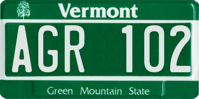 VT license plate AGR102