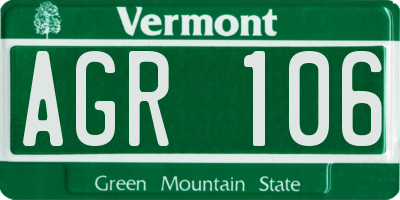 VT license plate AGR106