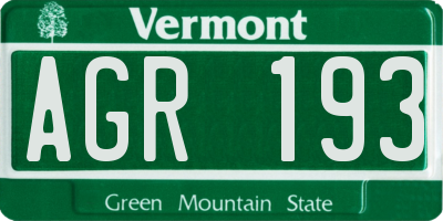 VT license plate AGR193