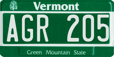 VT license plate AGR205