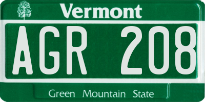 VT license plate AGR208