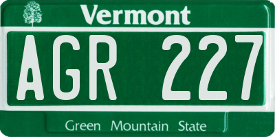 VT license plate AGR227