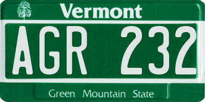 VT license plate AGR232
