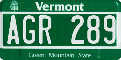 VT license plate AGR289