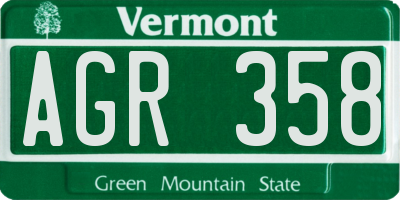 VT license plate AGR358