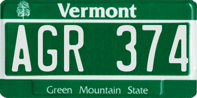 VT license plate AGR374