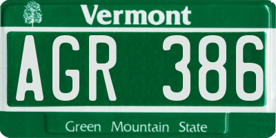 VT license plate AGR386