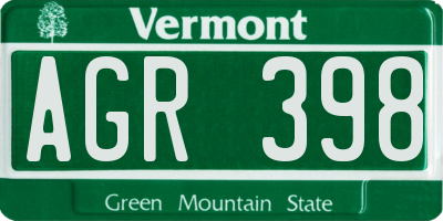 VT license plate AGR398