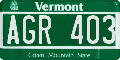 VT license plate AGR403