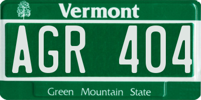 VT license plate AGR404