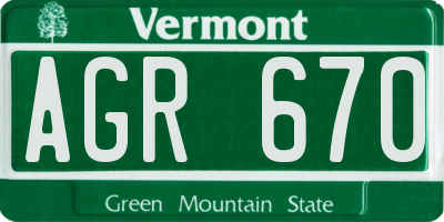 VT license plate AGR670