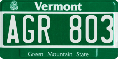 VT license plate AGR803