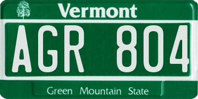 VT license plate AGR804