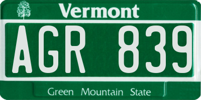 VT license plate AGR839