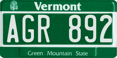 VT license plate AGR892
