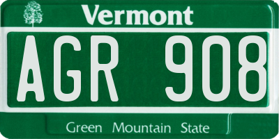 VT license plate AGR908