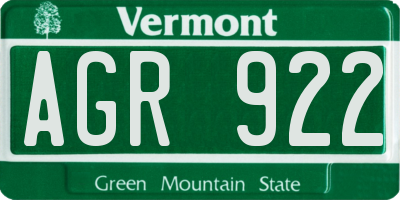 VT license plate AGR922