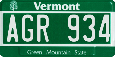 VT license plate AGR934