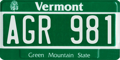 VT license plate AGR981